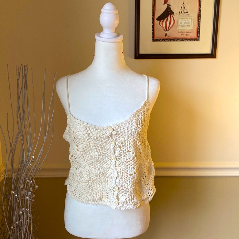 American Eagle Outfitters Macrame Tank Top, White, Women’s XS